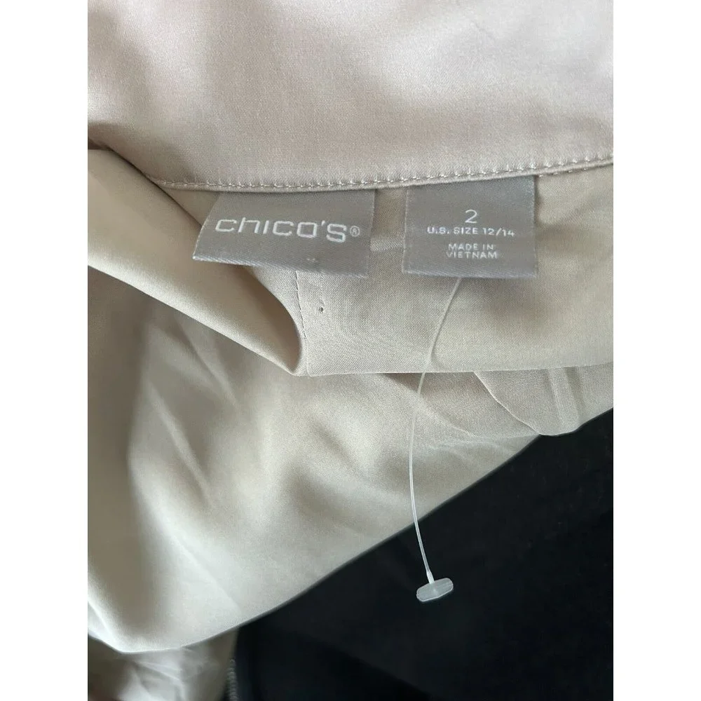 Chico's Satin Floral Buttercream Beige Zip Snap Front Utility Jacket‎ Sz 2/L